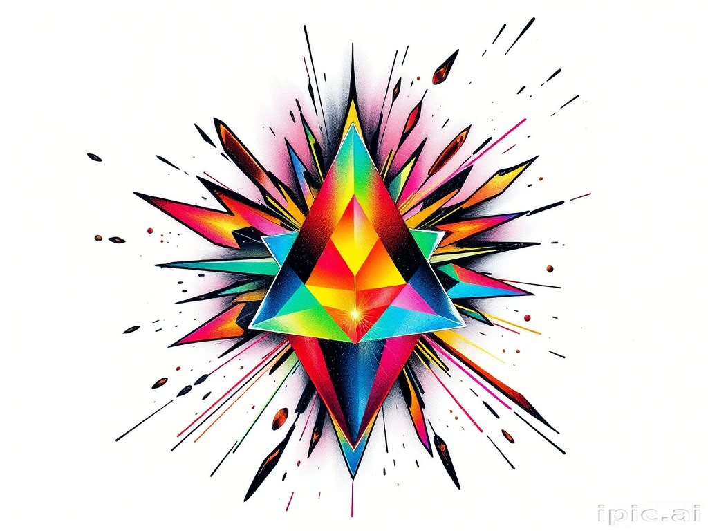 Vibrant Geometric Explosion: A Colorful Abstract Art Piece Featuring a ...