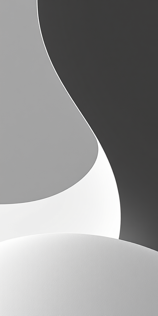 Capture a high-contrast black and white image of a minimalist abstract design with smooth curves, using a DSLR camera, 50mm lens, aperture f/2.8, ISO 100, and a soft natural light source for enhanced detail and clarity.