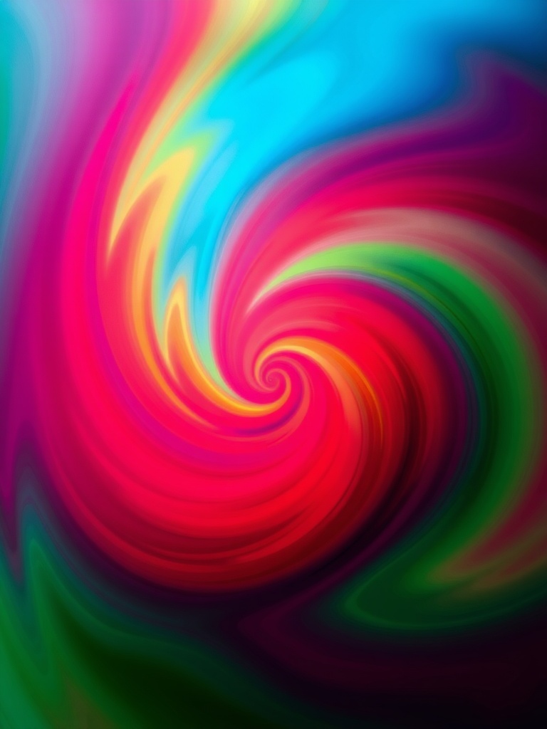 Create a vibrant, swirling spiral pattern with a colorful gradient of red, green, and blue, using a Canon EOS R5 camera with a 50mm lens, aperture set to f/2.8, ISO 100, and a shutter speed of 1/60s, shot from a top-down view in high saturation and contrast settings.