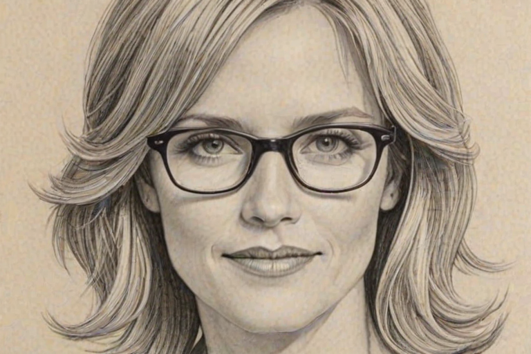 Appealing Courtney Thorne-Smith, pencil sketch, portrait of Wonderful woman 1921s in glasses, hair style beatnik, outline, clear lines, fine lines, 8k