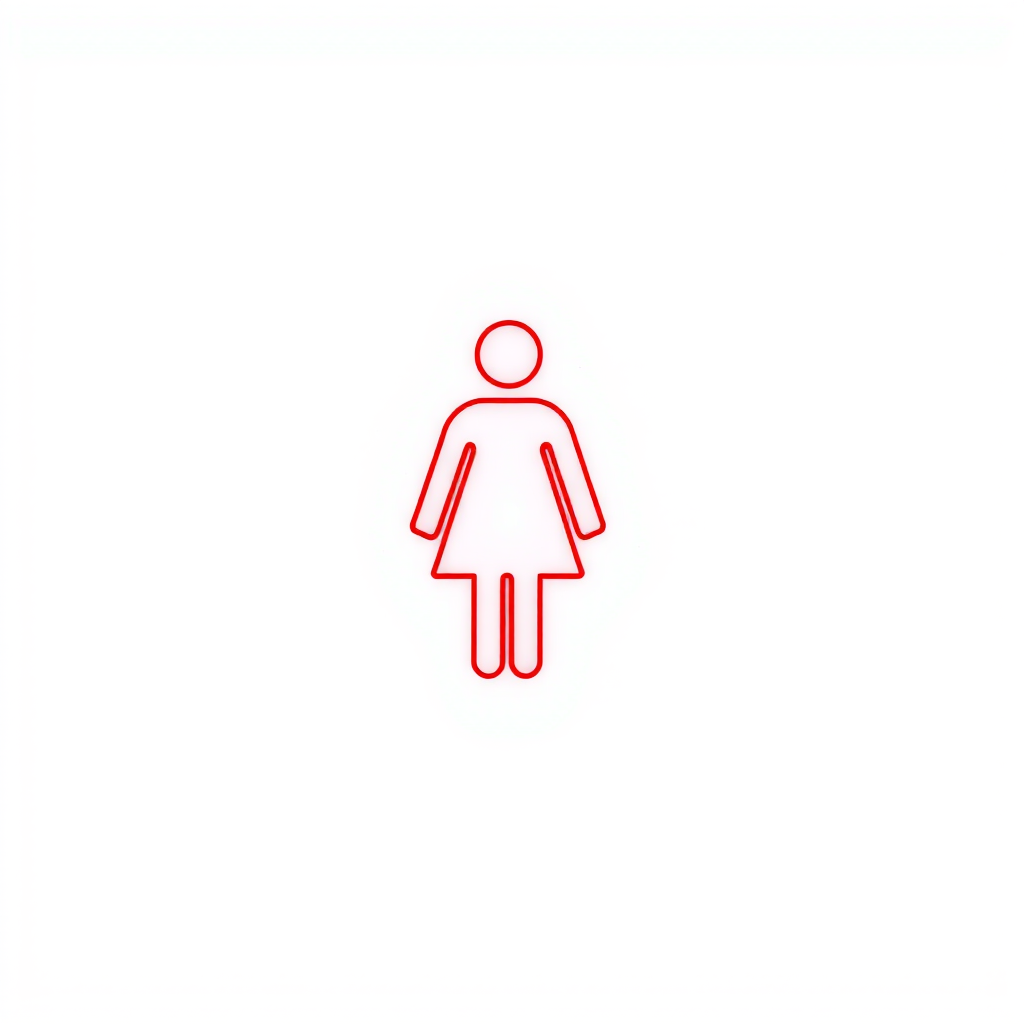 Create a high-resolution vector image of a red female figure icon on a white background, using a Canon EOS R5, 50mm lens, f/2.8 aperture, ISO 100, and 1/200 second shutter speed for sharpness and clarity.