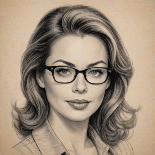 Exquisite Erica Durance, pencil sketch, portrait of Fascinating woman 1947s in glasses, hair style beatnik, outline, clear lines, fine lines, 8k