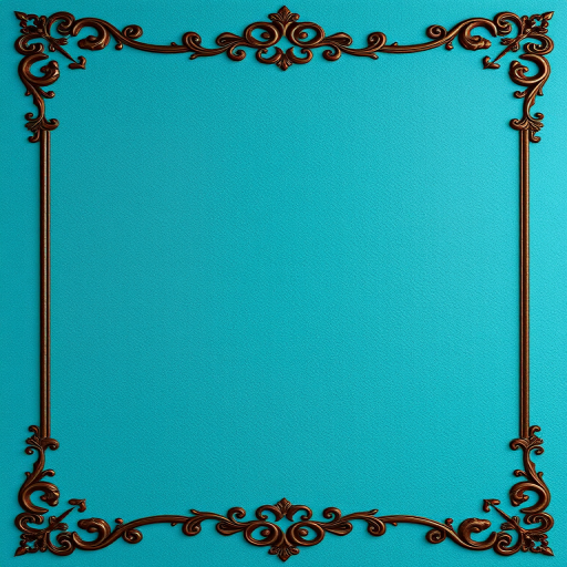 Create a high-resolution image of a textured teal background with a vintage ornate border, captured with a Canon EOS R5, ISO 100, f/8 aperture, 50mm lens, in a soft natural light setting.