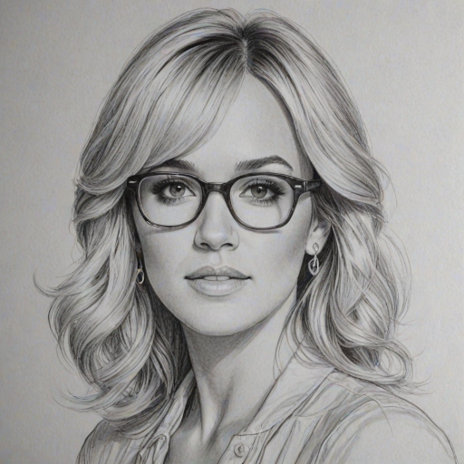 Alluring Carrie Underwood, pencil sketch, portrait of Fetching woman 1980s in glasses, hair style beatnik, outline, clear lines, fine lines, 8k