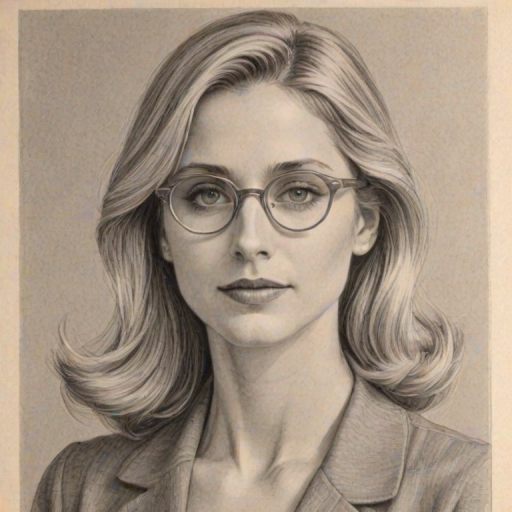 Lovely Helen Slater, pencil sketch, portrait of Comely woman 1937s in glasses, hair style beatnik, outline, clear lines, fine lines, 8k