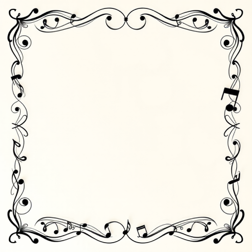 Create a high-resolution image of a decorative musical note border with intricate details, use a DSLR camera with a 50mm lens, aperture f/2.8, ISO 100, shot in landscape mode, soft lighting for enhanced contrast and clarity.