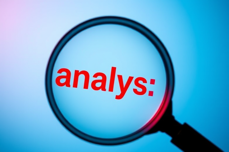Create an image of a magnifying glass focusing on the word "analysis" in bold red letters, with a smooth gradient blue background, captured with a DSLR camera at f/4, ISO 100, 50mm lens, shot from an eye-level angle in a high-resolution style.