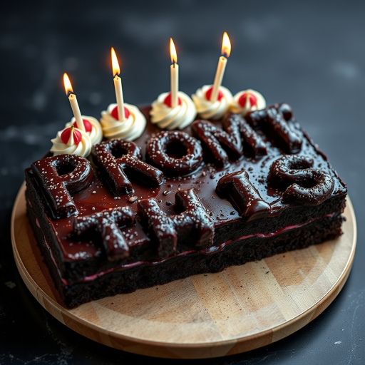 black forest gateau cake spelling out the words "PROMPT THIS", tasty, food photography, dynamic shot