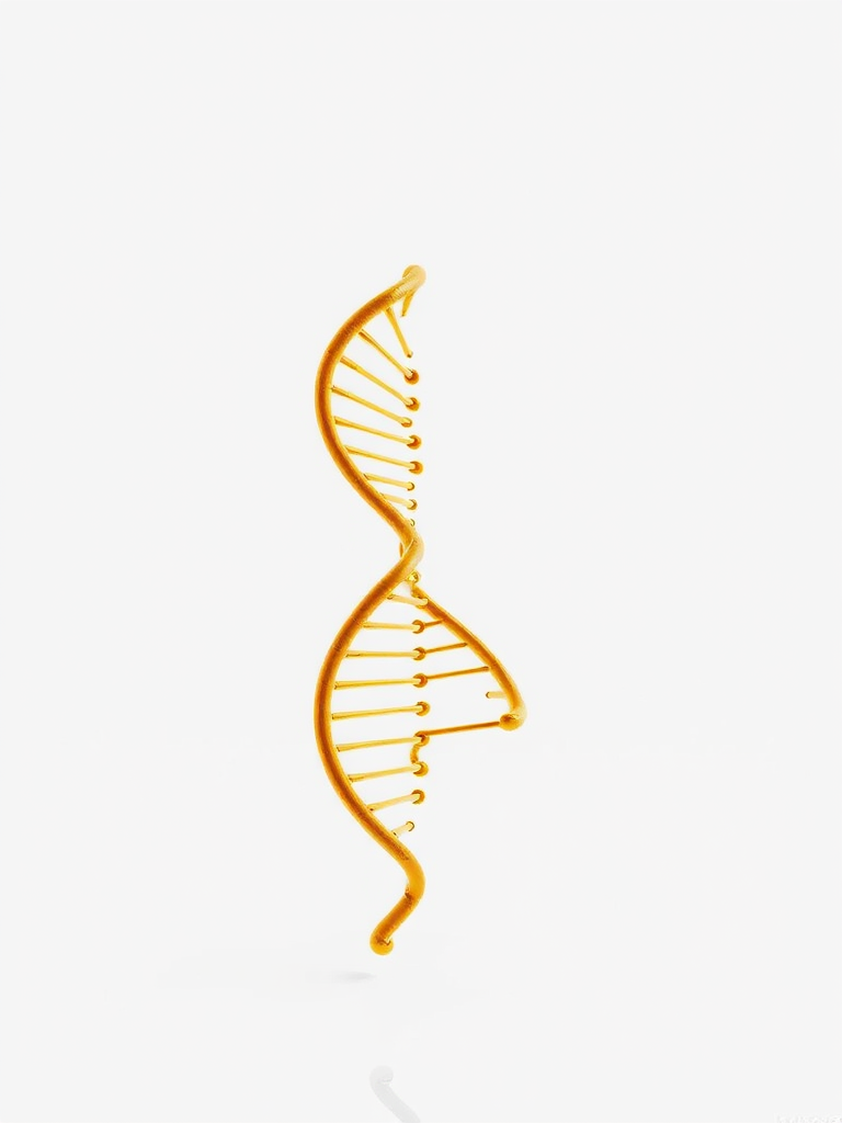 Generate a high-resolution image of a stylized double helix in a modern, abstract design, utilizing a Canon EOS R5 with a 50mm lens, aperture set to f/1.8, ISO 100, shot in a bright, even lighting environment from a slight upward angle to emphasize depth.