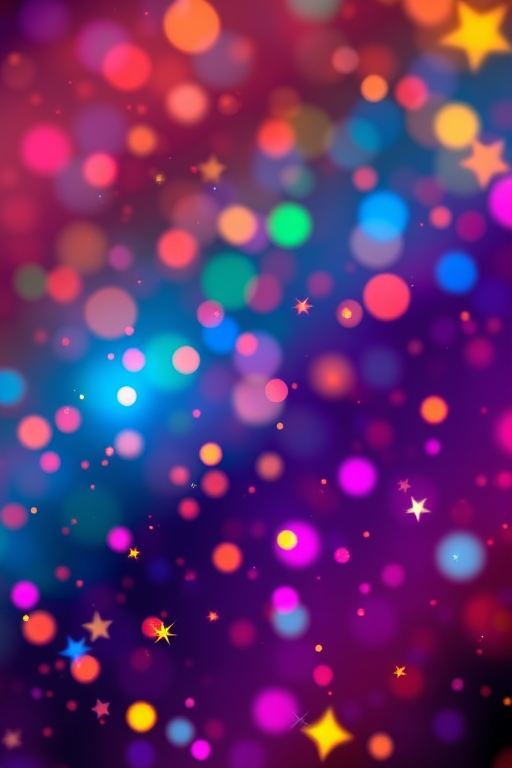 Generate a vibrant abstract background with colorful sparkles and stars scattered throughout, using a Canon EOS 5D Mark IV camera, f/2.8 aperture, ISO 100, with a 50mm lens, shot in macro focus to enhance clarity and detail.