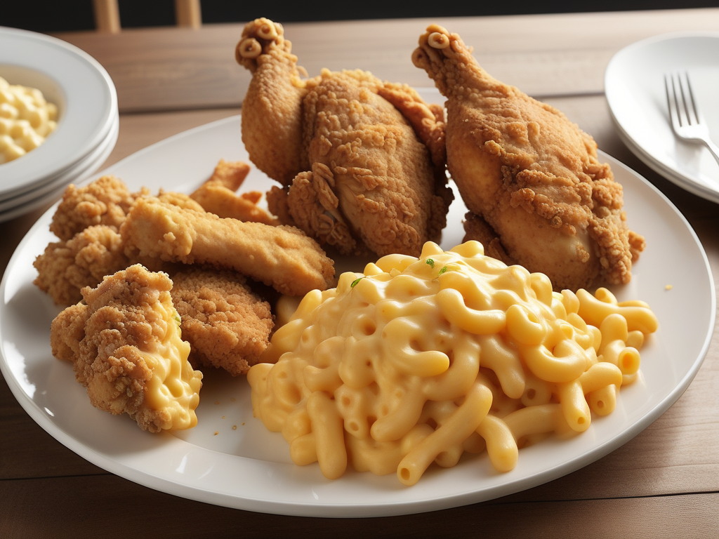 macaroni and cheese and fried chicken