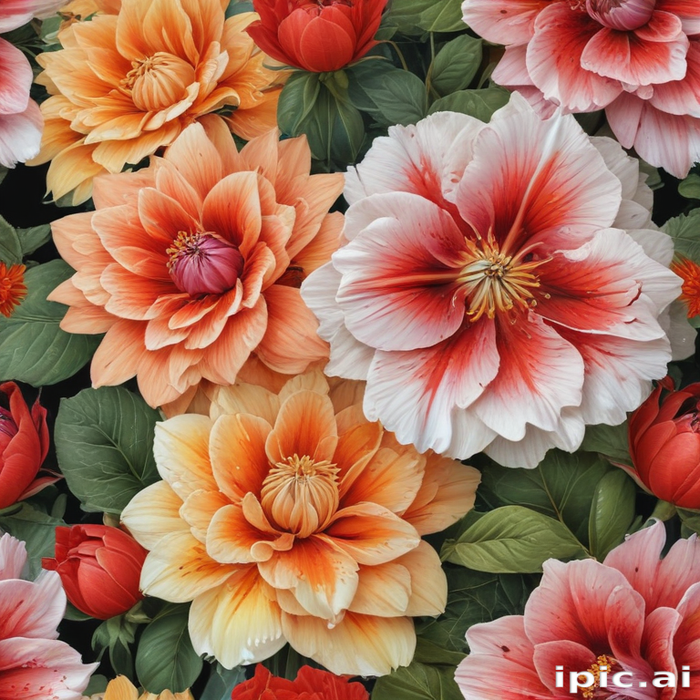 Vibrant Floral Arrangement Featuring Various Colorful Blossoms and Lush ...