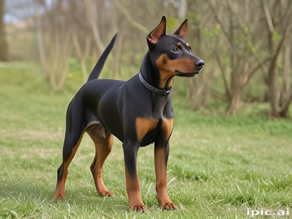 A Majestic Doberman Pinscher Standing Proudly in a Serene Outdoor Setting