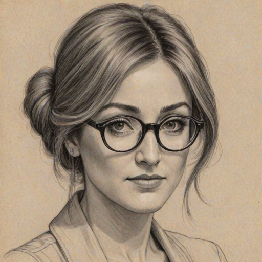 Bewitching Sasha Alexander, pencil sketch, portrait of Exquisite woman 1922s in glasses, hair style beatnik, outline, clear lines, fine lines, 8k