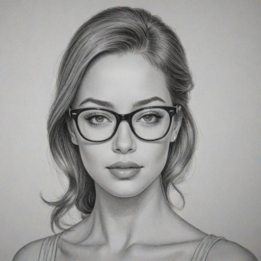 Exquisite Alexis Knapp, pencil sketch, portrait of Dazzling woman 1959s in glasses, hair style beatnik, outline, clear lines, fine lines, 8k
