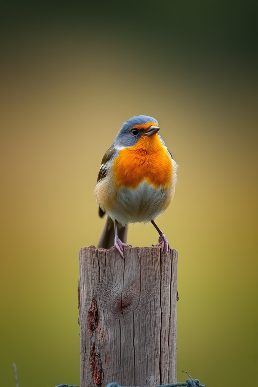 Regenerate the image of a bird perched on a fence post with a shallow depth of field, using a Canon EOS R5 camera, 200mm lens, aperture set to f/2.8, ISO 100, and a soft natural light setting to enhance the background blur and focus on the bird's vibrant colors.