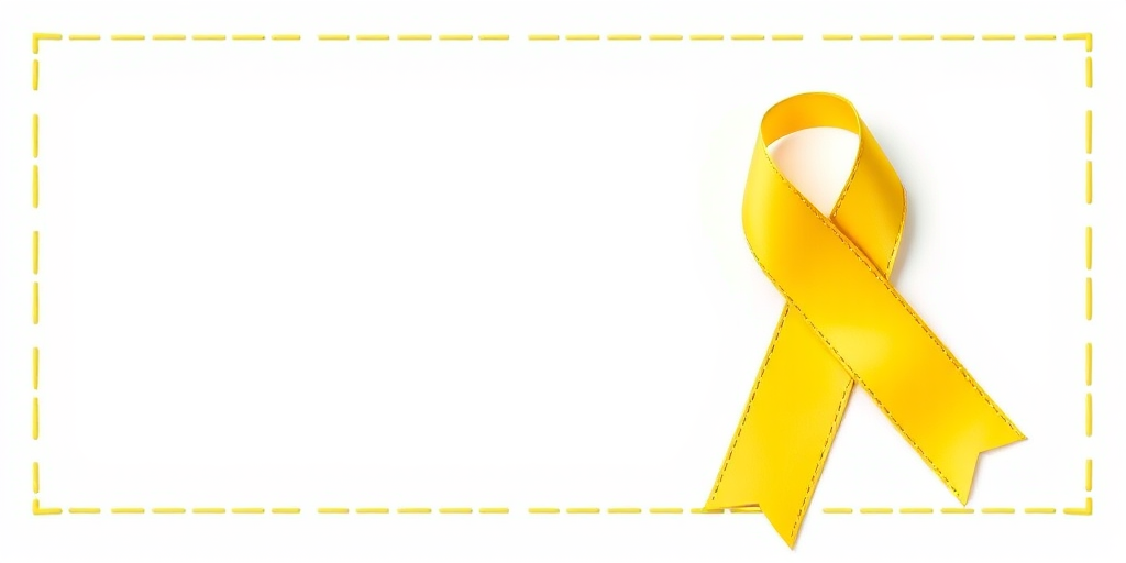 Create a clean and simple image of a yellow ribbon with a dashed border on a transparent background, using a DSLR camera with a 50mm lens, aperture set to f/2.8, ISO 100, captured from a straight-on angle for clarity and focus.