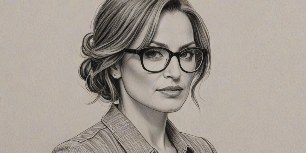 Resplendent Mariska Hargitay, pencil sketch, portrait of Stunning woman 1922s in glasses, hair style beatnik, outline, clear lines, fine lines, 8k