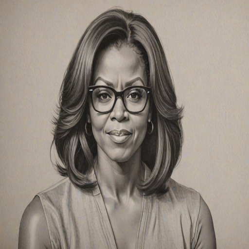 Graceful Michelle Obama, pencil sketch, portrait of Sublime woman 1959s in glasses, hair style beatnik, outline, clear lines, fine lines, 8k