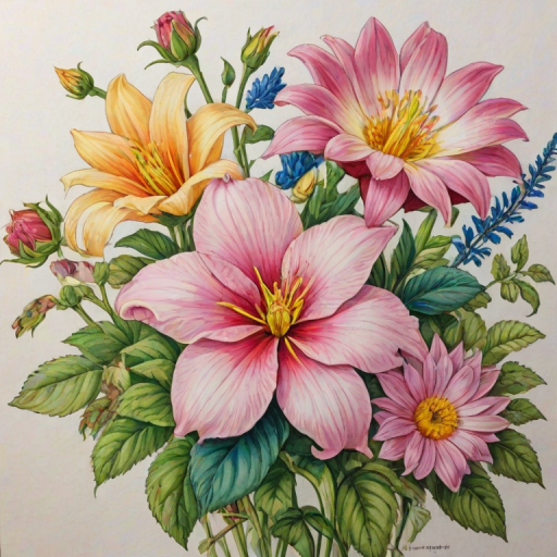 colored drawings of flowers