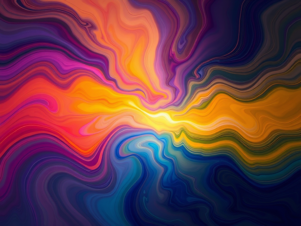 Create a vibrant abstract digital painting with swirling colors and smooth gradients, featuring a central light area surrounded by rich, dark tones, shot with a Canon EOS R5, 50mm lens, f/1.8 aperture, ISO 100, in natural lighting for enhanced clarity and depth.