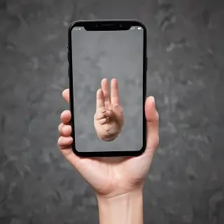 hand holding phone png