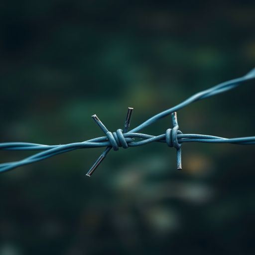 Generate a high-resolution image of a barbed wire design with sharp focus, wide-angle view, f/2.8 aperture, 1/100s shutter speed, and ISO 100 using a DSLR camera.