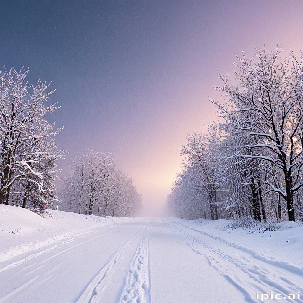 A Tranquil Winter Landscape Featuring Snow-Covered Trees and a Serene ...