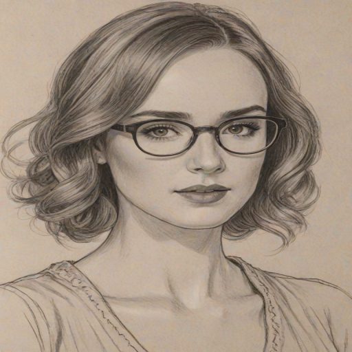 Splendid Camryn Grimes, pencil sketch, portrait of Fetching woman 1927s in glasses, hair style beatnik, outline, clear lines, fine lines, 8k
