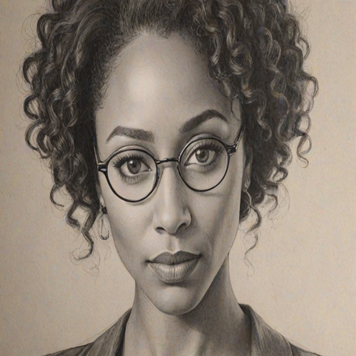 Splendid Simone Missick, pencil sketch, portrait of Attractive woman 1928s in glasses, hair style beatnik, outline, clear lines, fine lines, 8k
