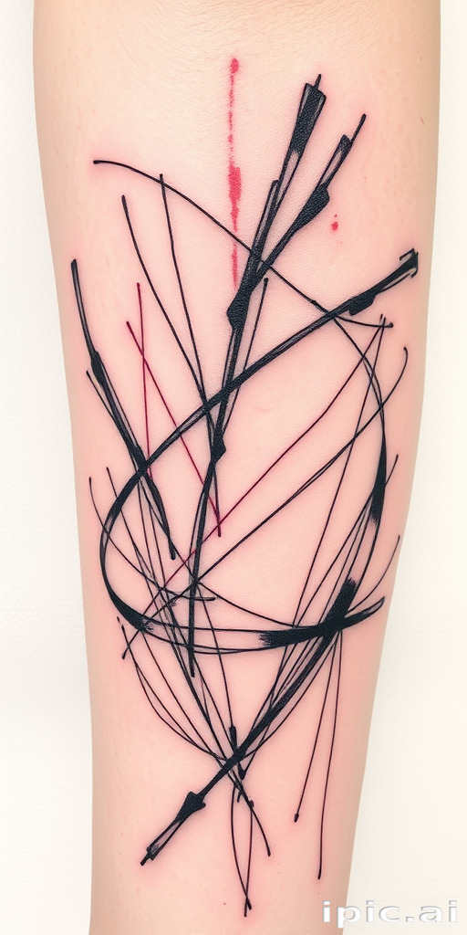 Sketch style tattoo titled "Artist's Sketchbook" depicting loose, gestural lines and shading techniques to create the illusion of a hand-drawn illustration come to life on the skin