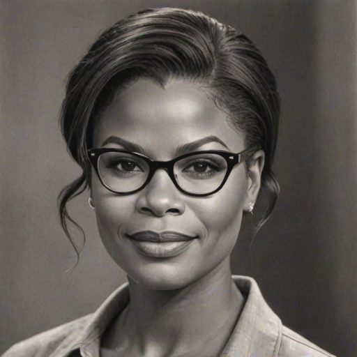 Charming Nia Long, pencil sketch, portrait of Gorgeous woman 1951s in glasses, hair style beatnik, outline, clear lines, fine lines, 8k