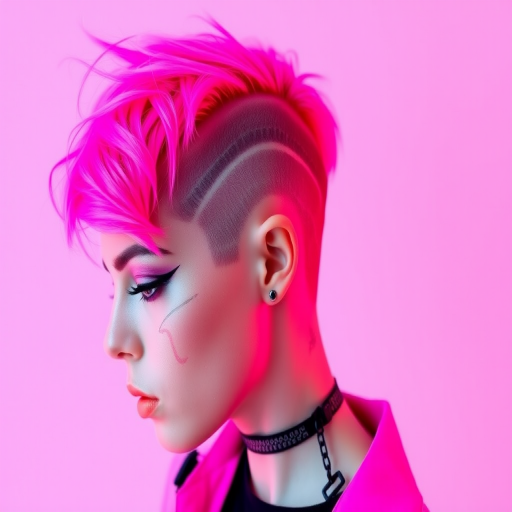 Electric neon pink asymmetrical undercut with shaved patterns, the "Cyber Punk" look merges futuristic edge with bold self-expression