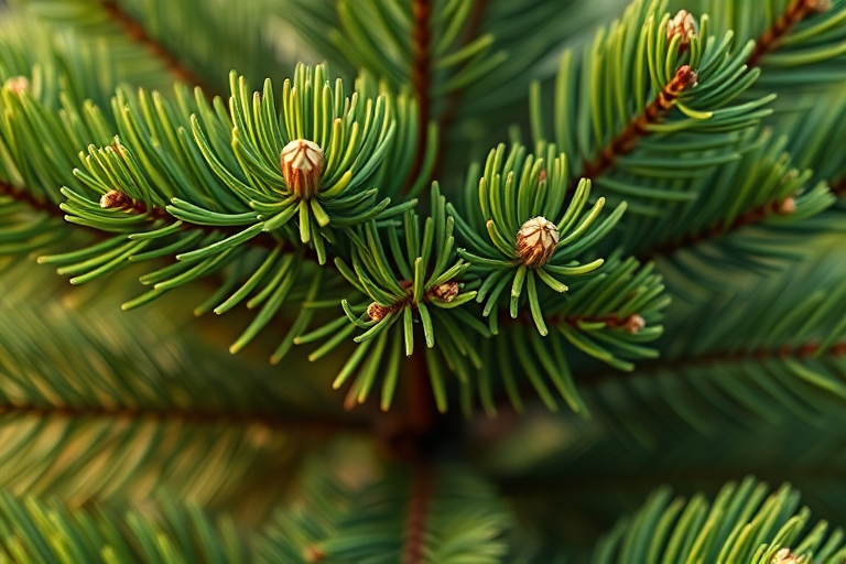 Create a detailed illustration of a green pine tree with three layers, emphasizing vibrant colors and smooth textures, using a Canon EOS R5 with a 50mm f/1.2 lens, aperture set to f/2.8, ISO 100, natural daylight, and a slightly angled view for depth.