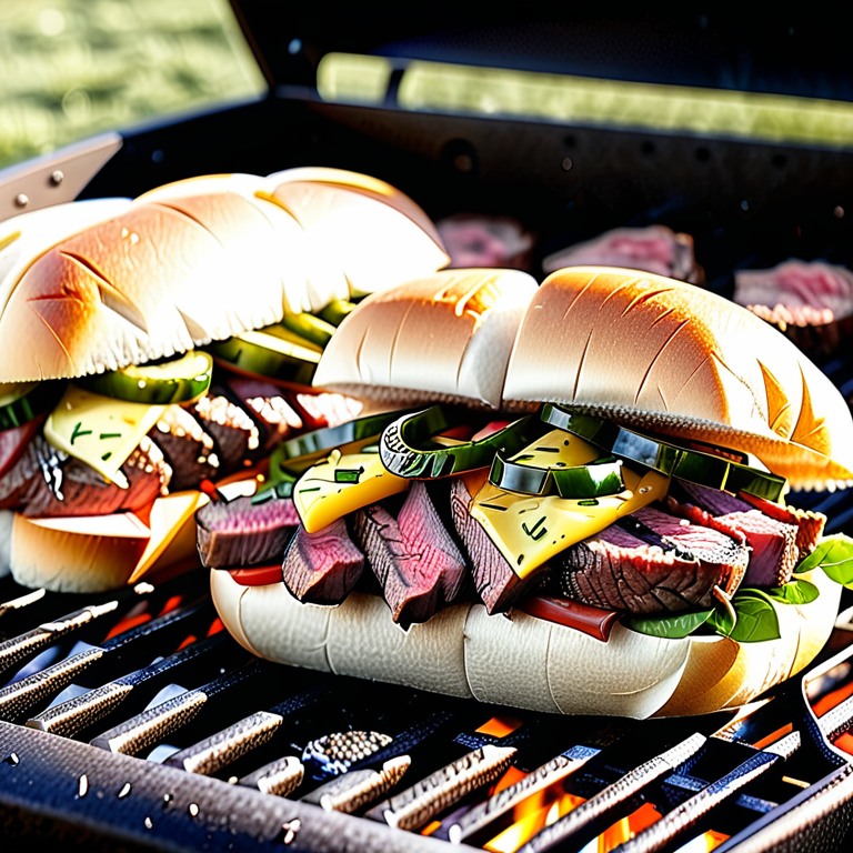 steak sandwiches on the grill