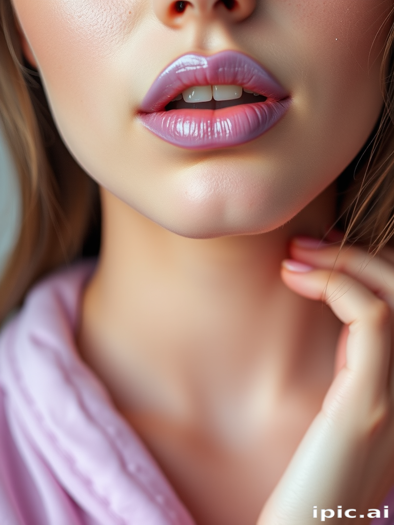 Pastel lavender woman lips with frosted finish, adding a whimsical and ethereal touch to the overall look