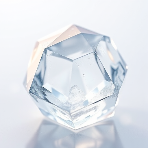 Create a high-resolution digital illustration of a faceted ice crystal with soft lighting and a transparent background, using a Canon EOS R5 camera with a 50mm lens at f/1.8, shot from a 45-degree angle with a crisp focus and vibrant color saturation.