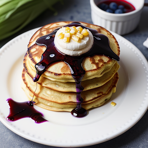 fresh corn pancakes with blueberry sauce