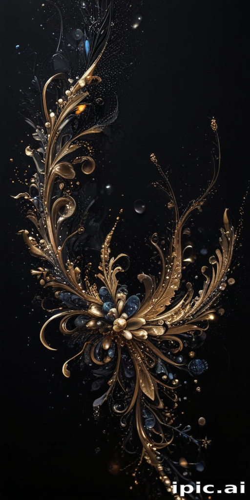 Intricate Floral Design with Golden Accents and Elegant Swirling Patterns