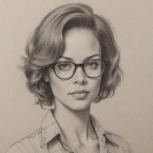 Exquisite Tammy Townsend, pencil sketch, portrait of Sublime woman 1974s in glasses, hair style beatnik, outline, clear lines, fine lines, 8k