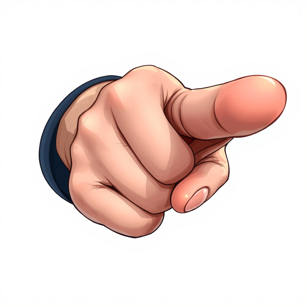 Create a high-resolution digital illustration of a hand in a pointing gesture, with a focus on fine details and shading; camera settings: aperture f/8, ISO 100, shutter speed 1/125s; camera view: close-up, slightly angled; camera style: realistic; camera type: DSLR.