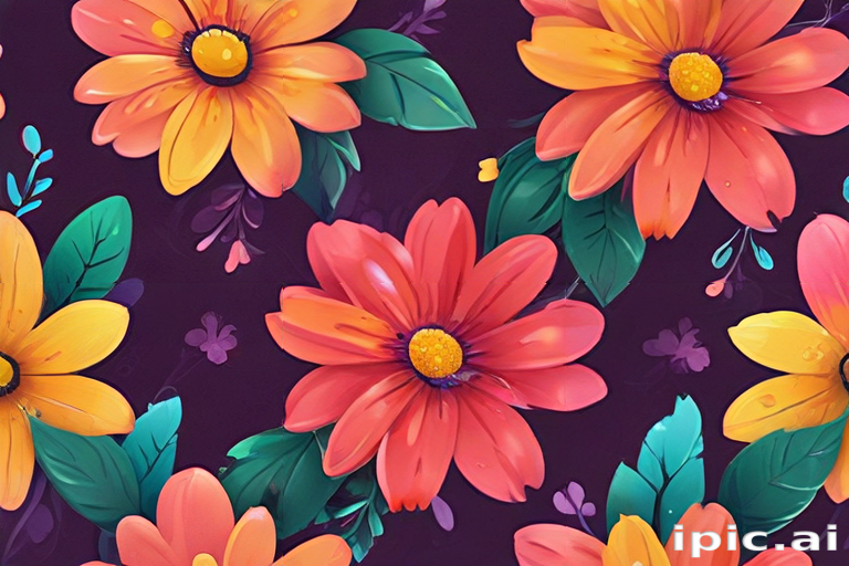 Vibrant Floral Pattern Featuring Colorful Flowers Against a Dark Background
