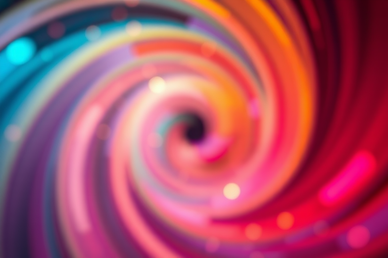 abstract colorful swirl with soft glowing bokeh effects, taken with a Canon EOS R5, 50mm lens, f/1.8 aperture, ISO 100, 1/200 sec shutter speed, soft focus, vibrant color grading