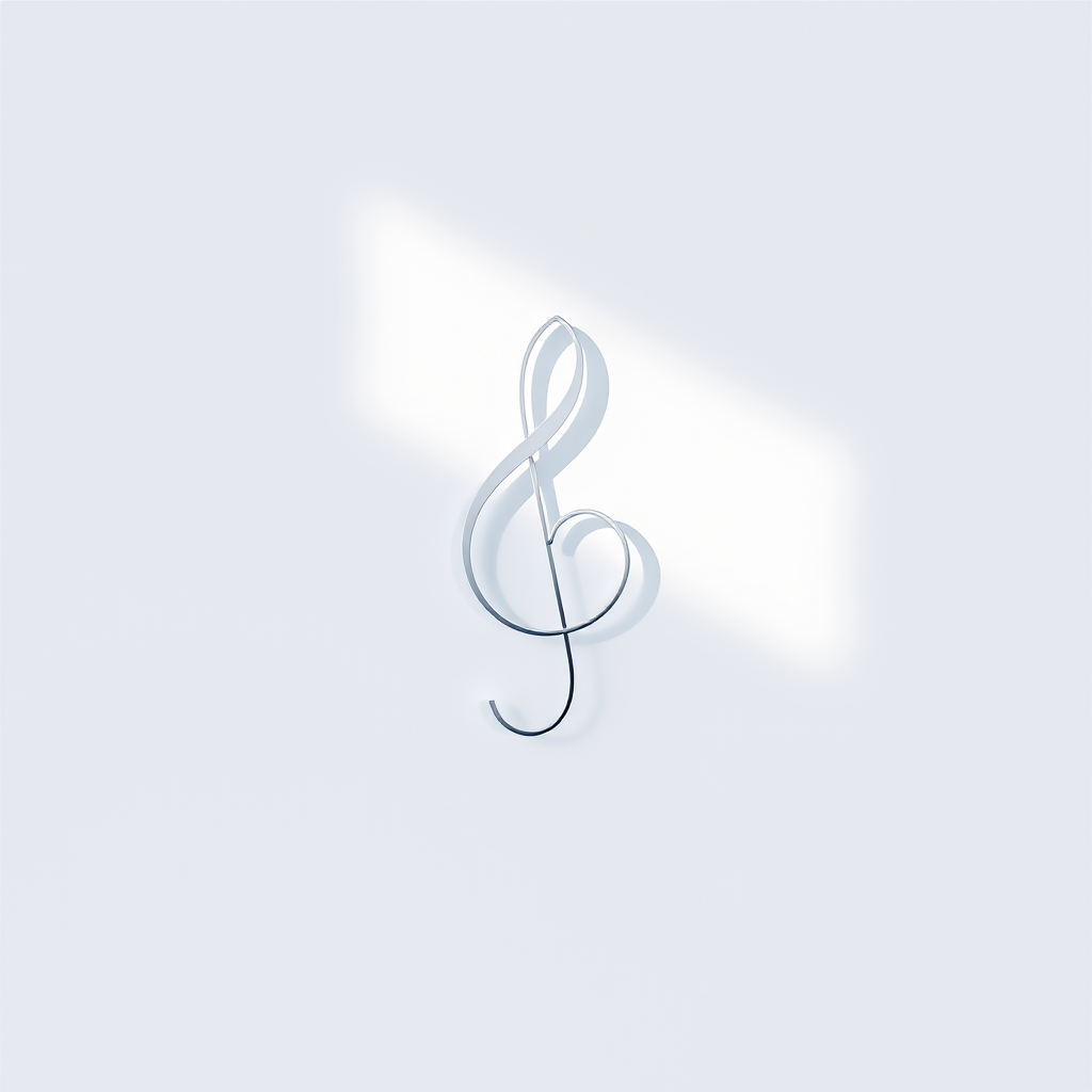 create a minimalist design of a musical treble clef with a heart incorporated into its shape on a plain white background, using a DSLR camera with a 50mm lens, aperture set to f/2.8, ISO 100, and natural light to enhance clarity and contrast