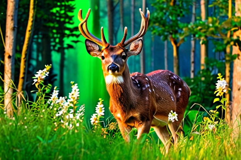Deer with horns standing against the sunset Vector Image