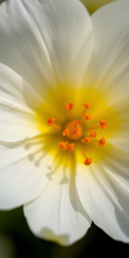 Close-up of a white flower with a yellow center and orange stamen, taken with a DSLR camera at f/2.8, ISO 100, 100mm lens, natural light, shallow depth of field.