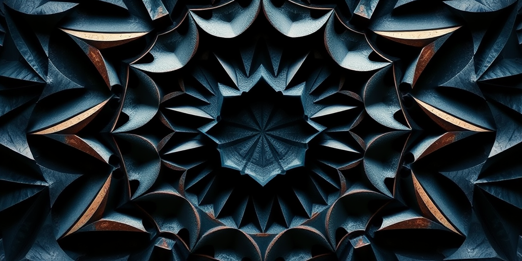 Create a high-resolution image of an abstract geometric pattern, using a Canon EOS R5 camera, ISO 100, aperture f/8, shutter speed 1/60s, shot from a top-down view, with soft natural lighting.