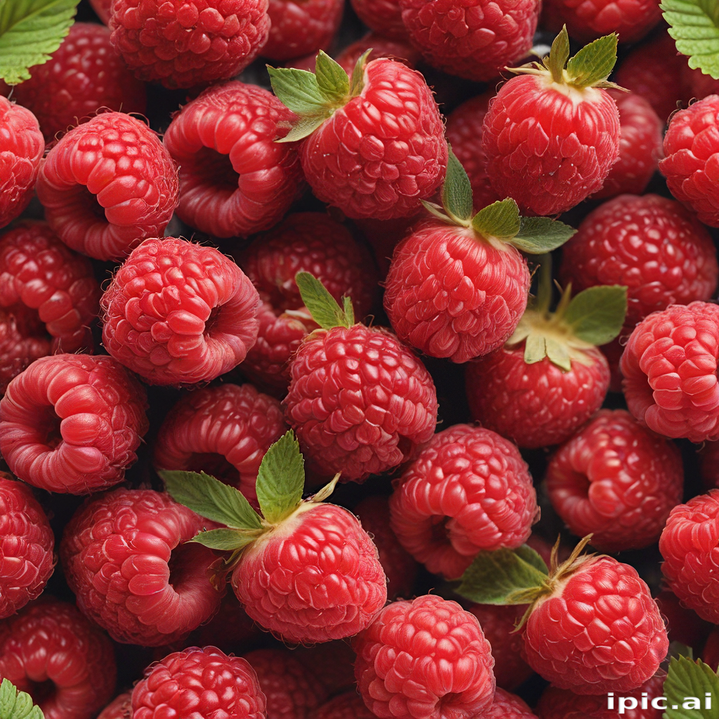 Some Raspberries A Vibrant Close-Up of Fresh, Juicy Raspberries with Green Leaves.