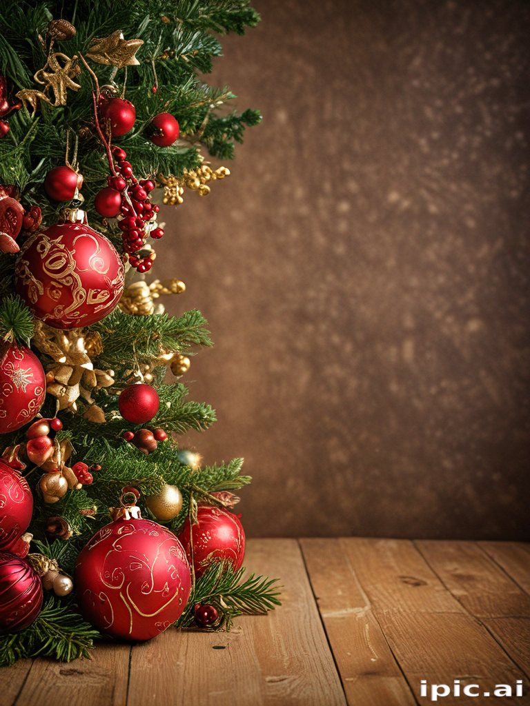Festive Christmas Tree Decorated with Red Ornaments and Golden Accents