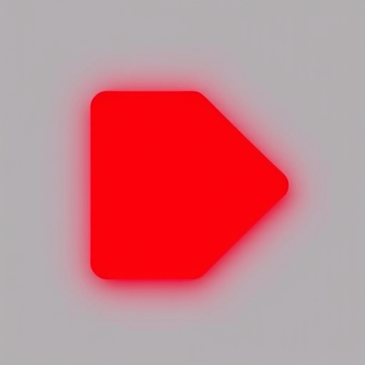 Create a vivid red right arrow symbol with a smooth gradient, using a DSLR camera with a 50mm lens, f/1.8 aperture, ISO 100, in a studio setting with softbox lighting for enhanced clarity and contrast.
